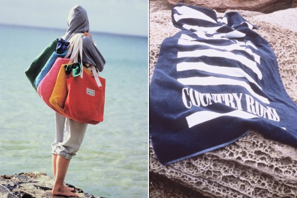 An early Country Road campaign featuring canvas bags. Not the pervasive logo duffle bag; The go-to Christmas present. A Country Road beach towel.