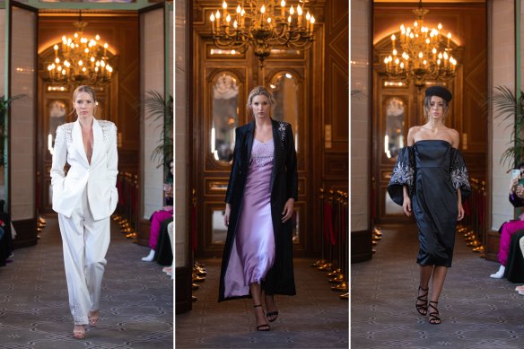 Flying start … models wear Ashaalia in the Flying Solo runway during Paris Fashion Week.