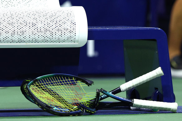 Nick Kyrgios destroyed his racquet after the loss.
