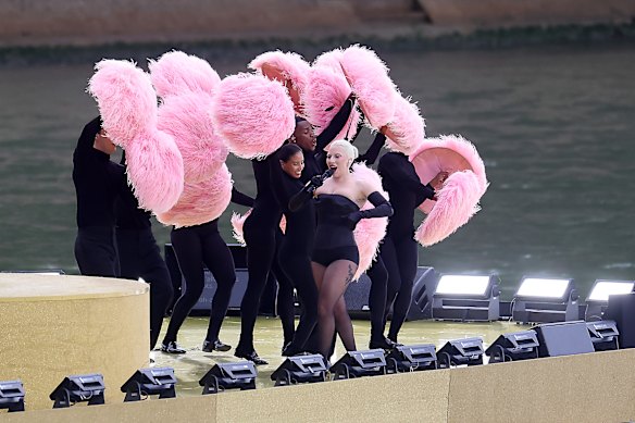 Lady Gaga performing at the opening ceremony of the 2024 Paris Summer Olympics.