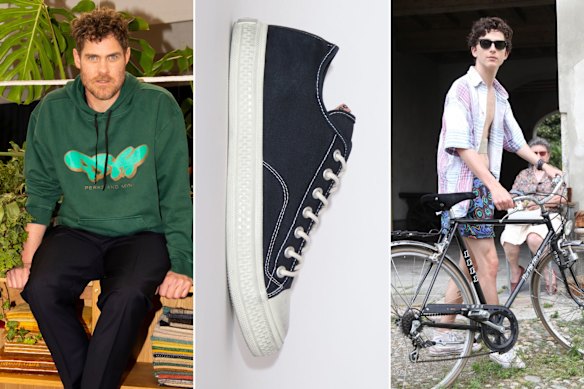 Interior Designer David Flack is wearing Acne sneakers and emulating the eighties attitude of ‘Call Me By Your Name’.