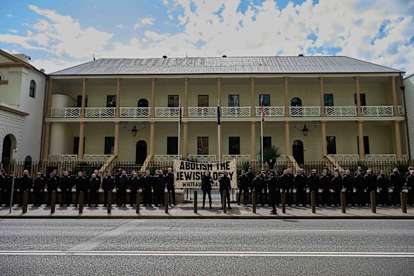 The National Socialist Network holding a rally outside NSW Parliament in Sydney.