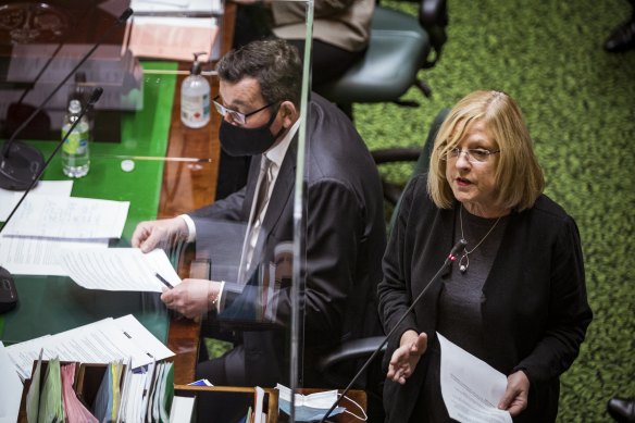 Police Minister Lisa Neville is seen during question time at State Parliament House. 