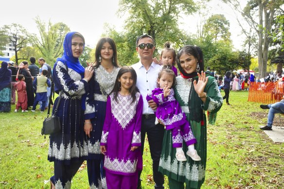 Maliqa Karimi (right) with her twin toddlers Lyana and Lina and (from left) Maliqa’s sister Farrukh Liqa, daughters Atifa, 16, and Marwa, 9, and husband, Besmillah.