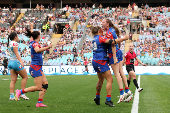 Tamika Upton celebrates after scoring.