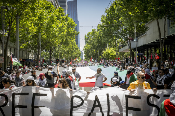 Thousands rallied in Melbourne’s CBD in support of Palestine last month.