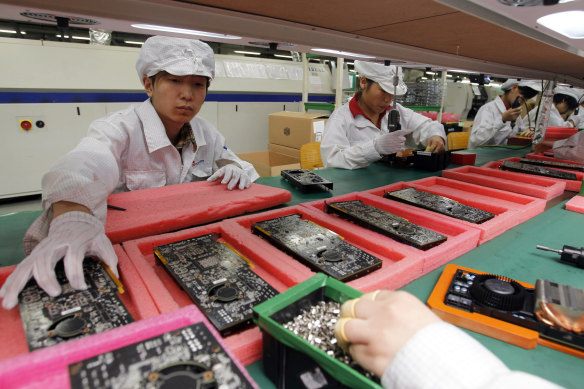 A Foxconn iPhone production line in  Shenzhen, China.