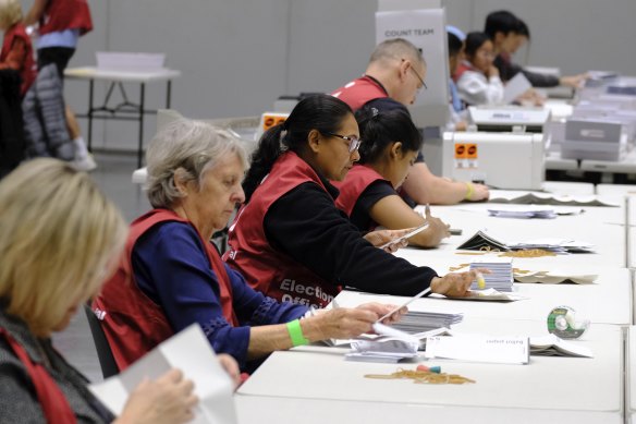Generic photo of VEC staff sorting ballots at the Convention Centre.