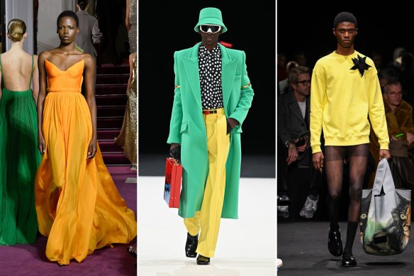 Colour pop (from left): Valentino, Balmain, JW Anderson.