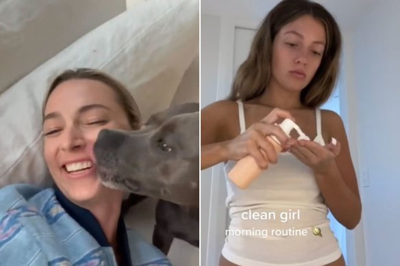Michelle Battersby (left) is one of many influencers on the platform celebrating the #grossgirl aesthetic; Bella Procida showing off her #cleangirl morning routine.