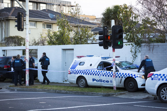 Police outside the home in August 2017. 