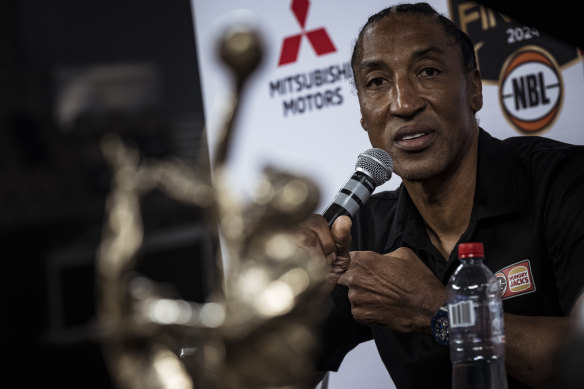 Scottie Pippen speaks at the launch of the NBL play-offs in Melbourne on Tuesday.