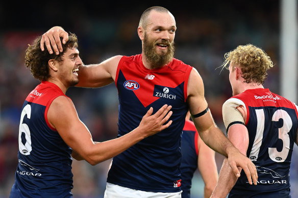 Star Demons skipper Max Gawn and his Melbourne brethren were all smiles after their big win over Hawthorn.