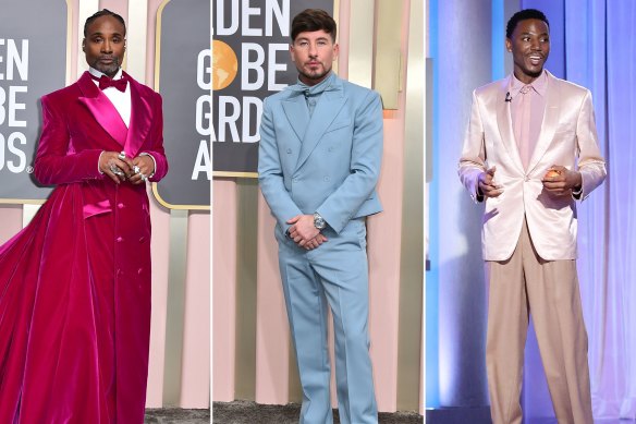 Black tie dressing: Billy Porter in Christian Siriano, ‘The Banshees of Inisherin’s’ Barry Keoghan in Louis Vuitton and presenter Jerrod Carmichael. 