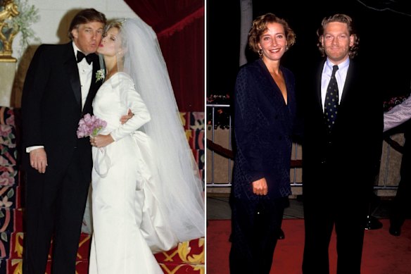 From left: Donald Trump with Marla Maples on their wedding day in 1993; and Emma Thompson with Kenneth Branagh in 1994. 