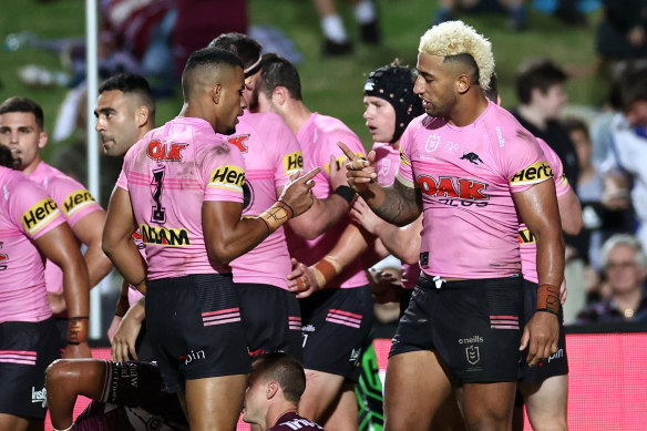 Two easy ... Viliame Kikau grabbed a double for Penrith.