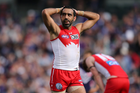 Sydney Swans champion Adam Goodes during the 2015 season, when he was booed out of the sport without support from the AFL.