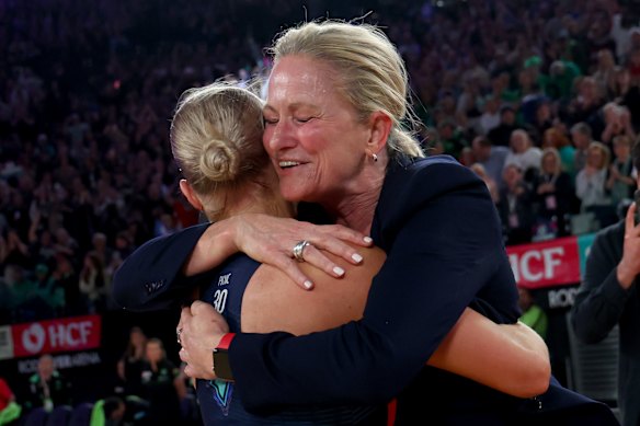 Simone McKinnis and Kate Moloney embrace.