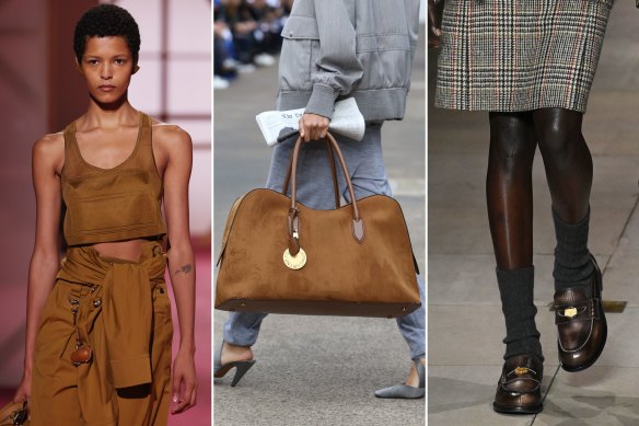 The colour, bag and shoe of 2025 by Hermes (left), Stella McCartney and Miu Miu.