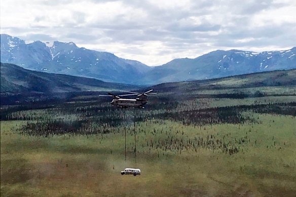 The Alaska National Guard flies the bus out of the wild in 2020.