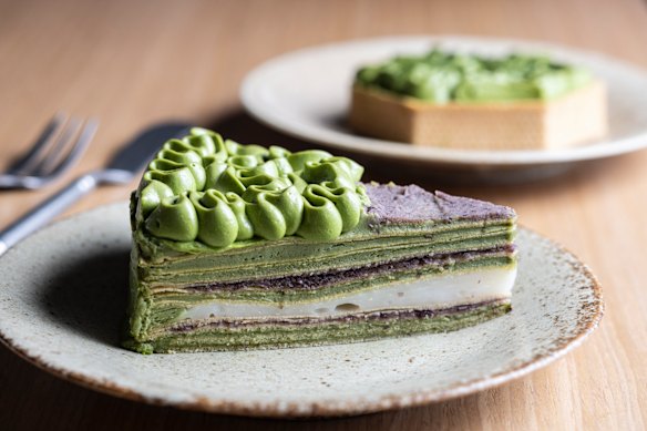 A matcha cake: the powder is also incorporated into pancakes, crumbles, custards and crepes.