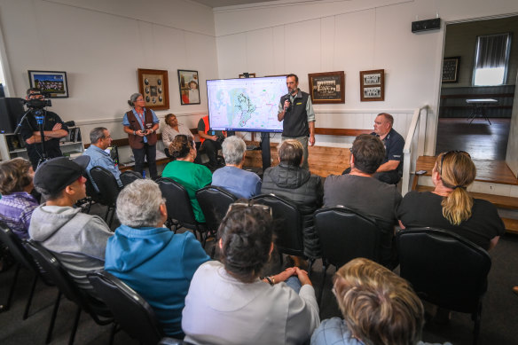 A community meeting in Moyston on Tuesday. 