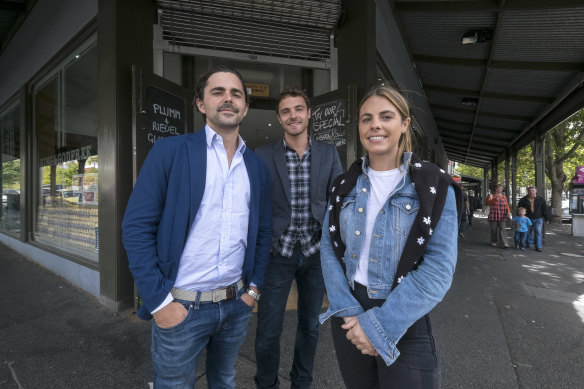 Cousins Luca Sbardella, Jamie Valmorbida and Lisa Valmorbida  at the King & Godfree deli and wine store in 2015.