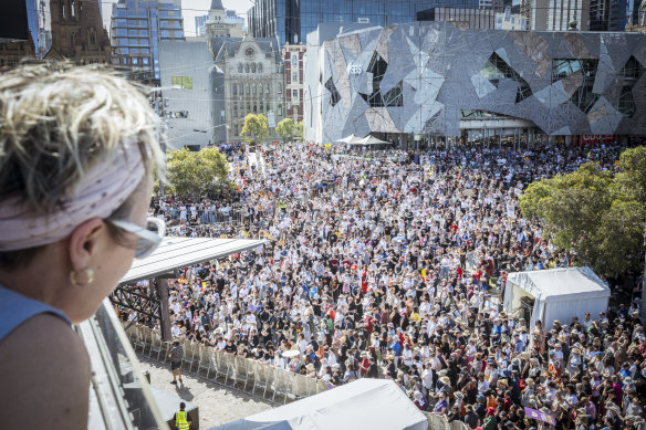 The walk ended at Federation Square.