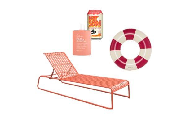 'Brighton' sunbeds; sunscreen; 'pink grapefruit' soda; pool floats.