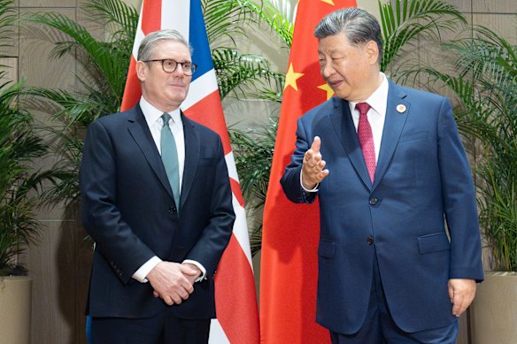Balancing act: Starmer meets Chinese President Xi Jinping a year ago at the Brazil G20.
