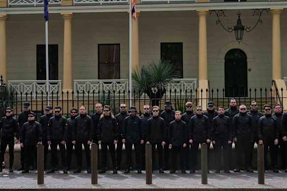 Brancaleone is also nominated for Press Photographer of the Year.  His portfolio includes this image of neo-Nazis outside NSW parliament.