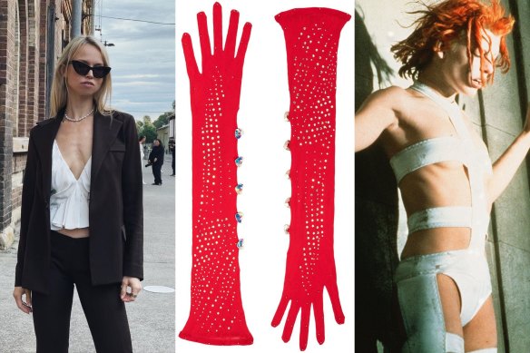 The founder of Desordre boutiques in Sydney and Melbourne, Shannon Thomas, is prepared for gloves that go beyond the elbow from Poster Girl and watching ‘The Fifth Element’ for tips.