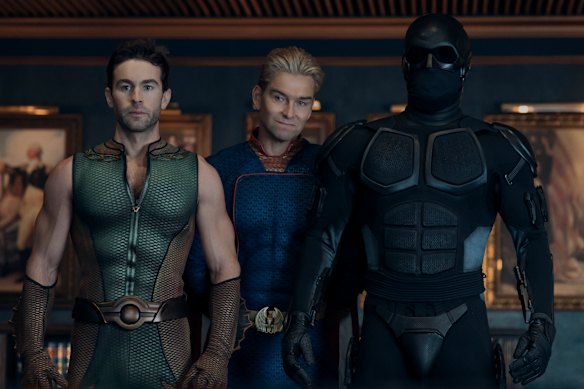 Chace Crawford, Antony Starr, and Nathan Mitchell in season five of The Boys.