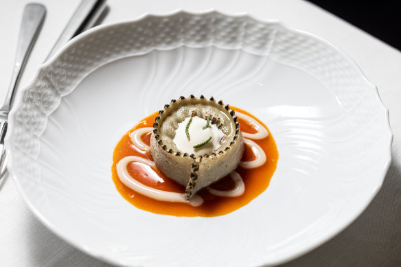 Smoked eel encased in olive pastry.