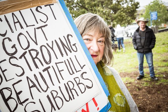 Susan McMillan, a Brighton resident of 45 years, joined about 2000 protesters on Sunday.