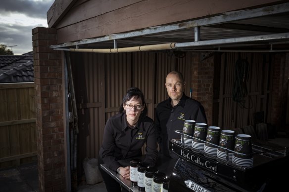 Karine and Jason Hart, who run a sole trader coffee cart business, have seen all their income for the next week disappear with the announcement of Melbourne’s circuit breaker lockdown
