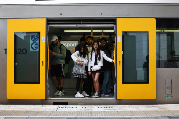 Commuters on a train at Parramatta station endure another day of chaos on Sydney’s rail network.