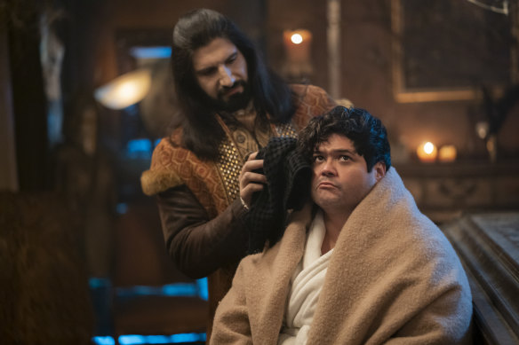 Kayvan Novak (left) as Nandor the Relentless and Harvey Guillen as Guillermo in season 4 of Jemaine Clement’s delightfully insane vampire comedy What We Do in the Shadows.