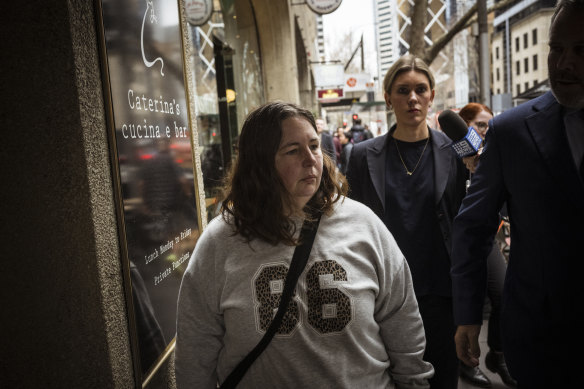 Erin Patterson flanked by her lawyers in Melbourne’s legal district last August.