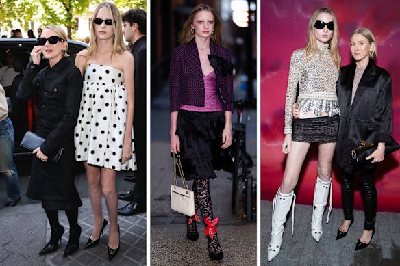 Os looks fora de pista de Kai Schreiber: com sua mãe Naomi Watts no desfile de alta costura da Balenciaga na Paris Fashion Week, em junho, em Nova York; usando Valentino em Nova York em março; com Watts na 'Arrecadação de fundos para direitos trans de mães e filhas do Espírito Santo' em Nova York em maio. 