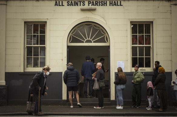 Voters in the Melbourne suburb of Fitzroy lining up to vote on Saturday.