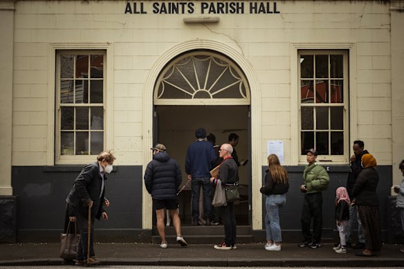 Voters in the Melbourne suburb of Fitzroy lining up to vote on Saturday.