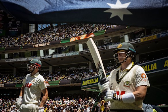 Cameron Green and Steve Smith take the field at the MCG last week.