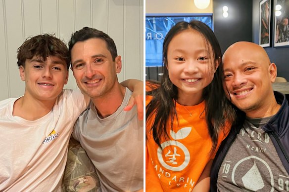 Rob with son Lachie; Adrian and daughter Tegan.