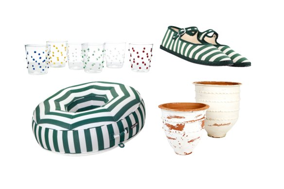 “Party” tumblers; “Botella” ring; Mary Janes; “Turkish Dagar” pots.  