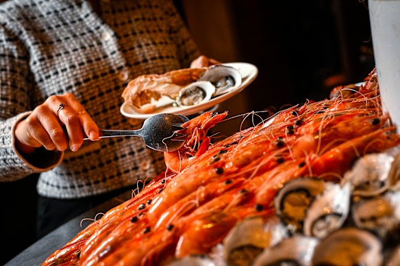 The seafood tower at the Collins Kitchen buffet at Grand Hyatt.