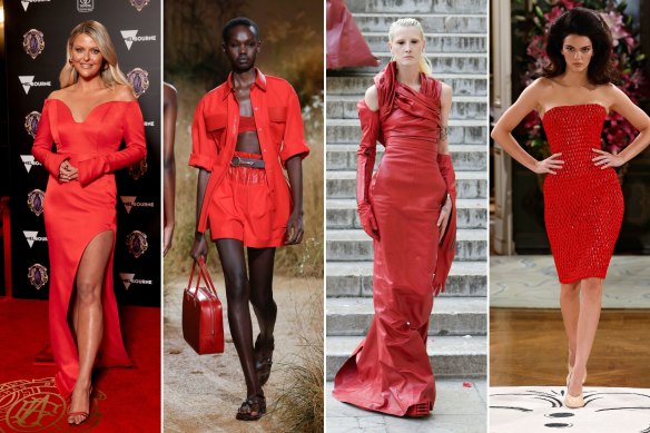 From left: Emma Hawkins in Cappellazzo Couture, and Hermes, Rick Owens and Kendall Jenner in Schiaparelli in Paris.