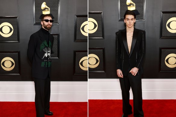 Watch the wall ... Linden Jay (left) and Zack Lugo arrive at the Grammys.