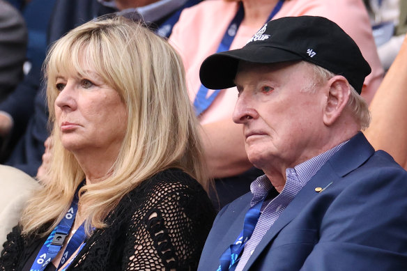 Rod Laver and Susan Johnson watch on.