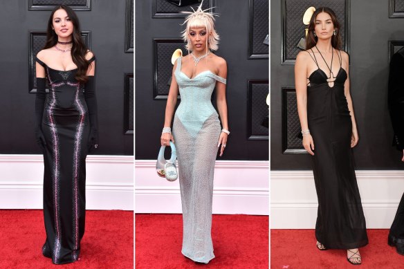 Olivia Rodrigo in Vivienne Westwood, Doja Cat in Atelier Versace and Lily Aldridge in Nensi Dojaka.